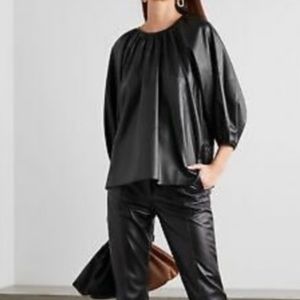 Frankie Shop Gathered Neck Black Faux Leather top. size Medium.